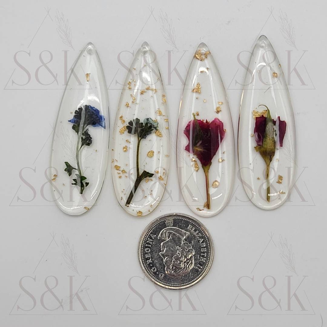 18 X 55mm Real Flower in Resin Drop Cabochon High Quality Beading