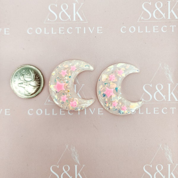 32 x 37mm mixed cute moon flat back resin charms necklace earring crystal moon charm moon magic stars crescent moon DIY jewelry set of 2