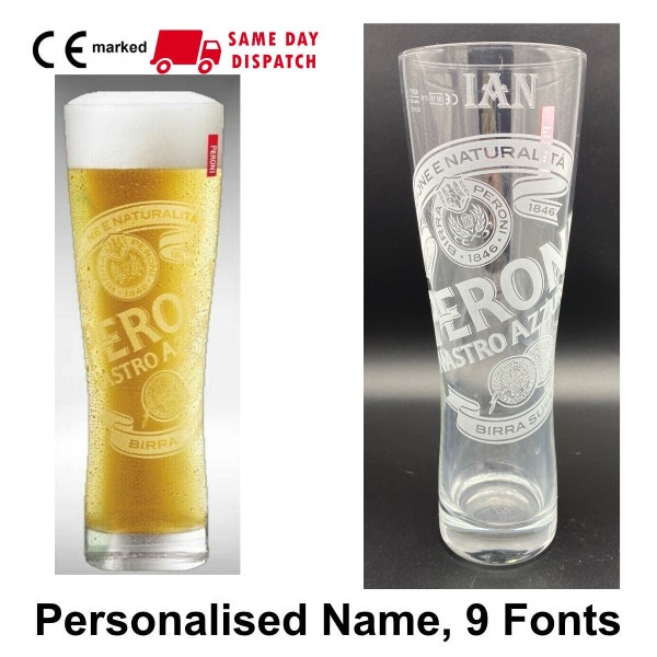 Personalised Engraved Peroni 1 Pint Glass. 20oz. Personalised with your name or message ! Beer/lager lovers dream. Lots of fonts. Custom