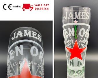 Personalised Engraved Heineken 1 Pint Glass. 20oz. Personalised with your name! Beer/lager lovers dream. Lots of fonts to pick from!