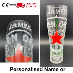 Personalised Engraved Heineken 1 Pint Glass. 20oz. Personalised with your name! Beer/lager lovers dream. Lots of fonts to pick from!