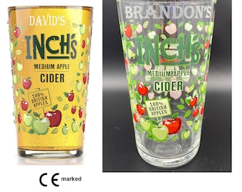 Personalised Name Engraved Inch's Cider 1 Pint Glass. 20oz. Personalised with your name! Cider lovers dream. Lots of fonts to pick from!