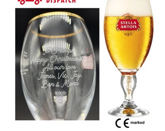 Gravierter Stella Artois Kelch Pintglas. Personalisiert mit Ihrer Nachricht. Ideal für Papa oder einen Stella-Liebhaber!