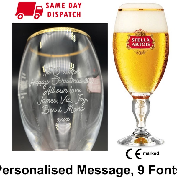 Engraved Stella Artois Chalice Pint Glass. Personalised with your message. Great for Dad or a Stella lover!