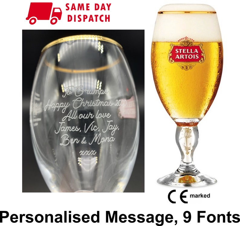 Engraved Stella Artois Chalice Pint Glass. Personalised With Your