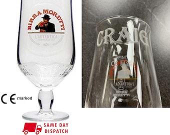 Vaso de 1 pinta Birra Moretti personalizado con nombre grabado. 20 oz. ¡Personalizado con tu nombre! El sueño de los amantes de la cerveza. ¡Muchas fuentes para elegir!