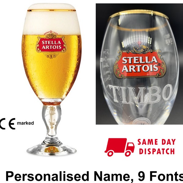 Engraved Stella Artois Chalice Pint Glass. Personalised with your name or short message. Great for Dad or a Stella lover!