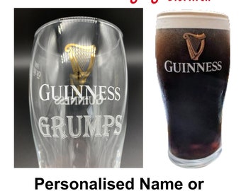 Personalised Name Engraved Guinness 1 Pint Glass. 20oz. Personalised with your name! Beer lovers dream. Lots of fonts to pick from.!