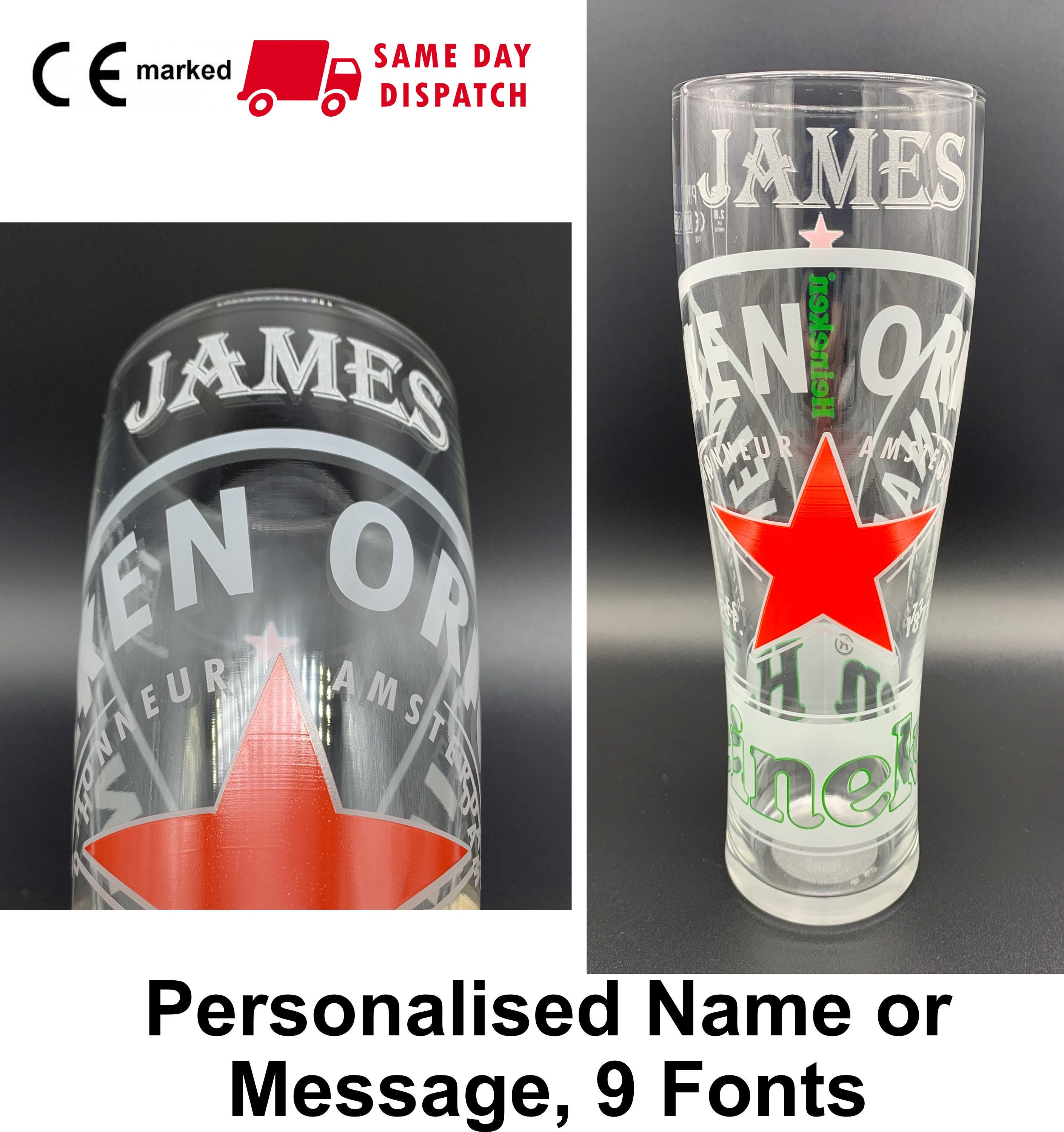 Personalised Engraved Heineken 1 Pint Glass. 20oz. Personalised With ...