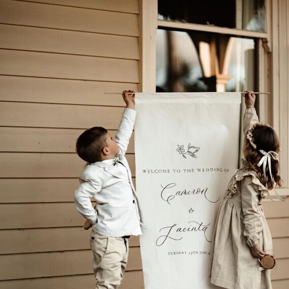 Wedding Welcome and Order of Events Botanical Calligraphy Handmade Banner