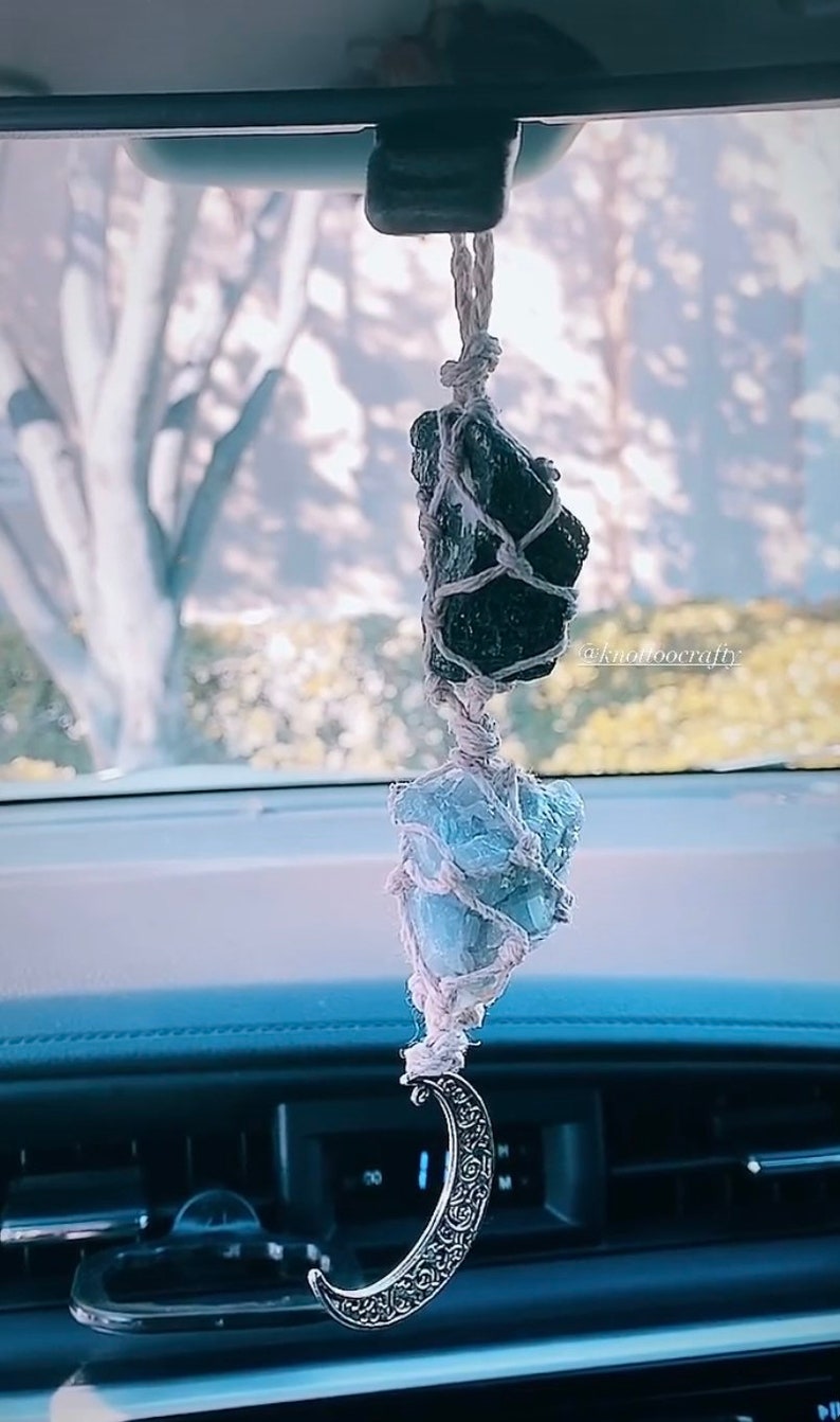 Crystal Charm Crystal Moon Rearview Mirror Charm Moon Etsy