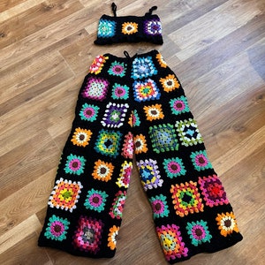 crochet patchwork trousers and top