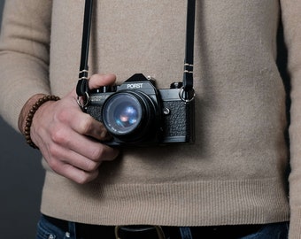 Camera Strap Slim Premium Leather in Black