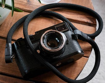 Camera strap, black camera cord made of climbing rope, for any DSLR or mirrorless camera, popular in analog and street photography