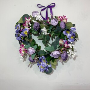 Heart Wreath Spring Summer Wreath Heart Flower Wreath Summer Purple Wreath Heart Door Wreath Floral Heart Wreath Farmhouse Decor by Florina image 9