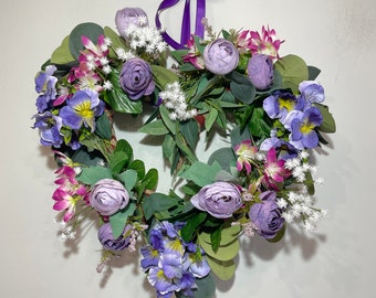 Heart Wreath Spring Summer Wreath Heart Flower Wreath Summer Purple Wreath Heart Door Wreath Floral Heart Wreath Farmhouse Decor by Florina