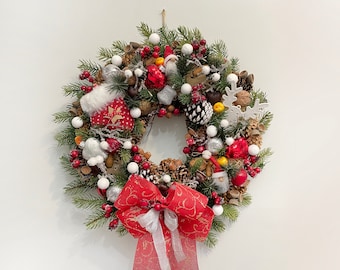 Christmas Winter Wreath Christmas Front Door Wreath Christmas Holiday Wreath with Red Rustic Winter Wreath front Door Winter Wreath Florina