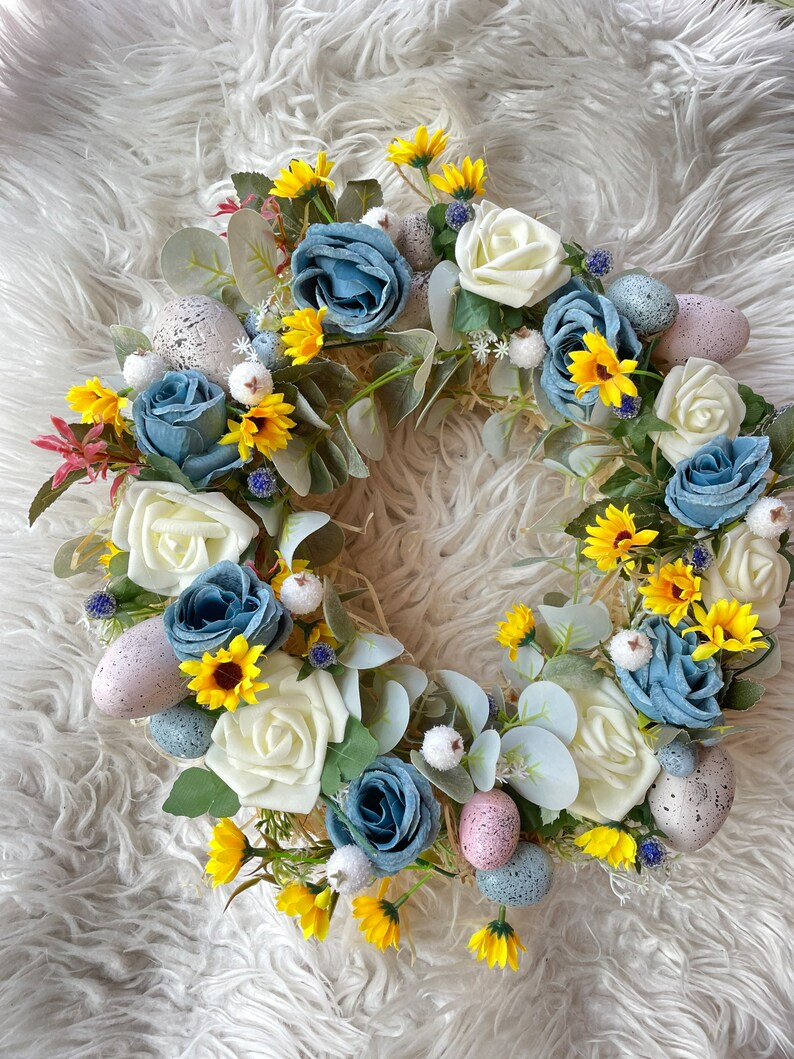 Spring Easter Door Wreath Easter Door Wreath Blue Easter Wreath front Door Easter Door Decoration Spring Door Decor Easter Wreath by Florina image 4