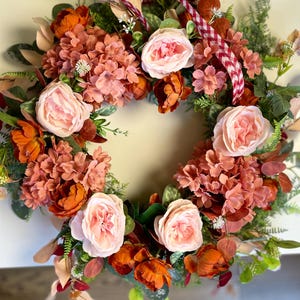 Autumn Floral Wreath: Handmade Terracotta Hydrangea & Peach Roses (19x19 inches)