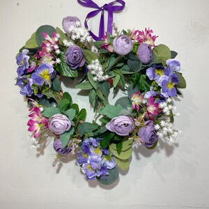 Heart Wreath Spring Summer Wreath Heart Flower Wreath Summer Purple Wreath Heart Door Wreath Floral Heart Wreath Farmhouse Decor by Florina image 3