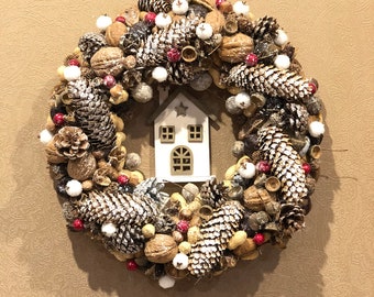 Winter Christmas wreath for front door Holiday farmhouse door wreath Winter Pinecone wreath Rustic winter wreath Ornaments decor by Florina