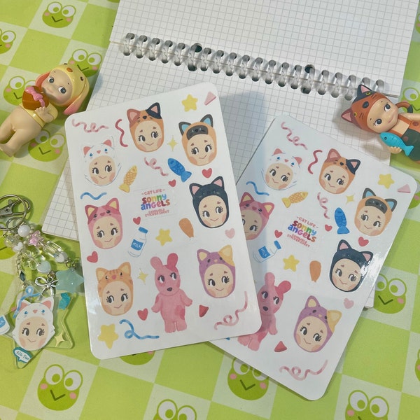 Sonny angel Cat Life mini figure sticker sheet homemade | kawaii cute deco sticker collector cats