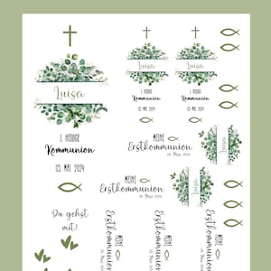 Eukalyptus Kommunion Kommunionkerze Tischlichter  Kerzentattoos Kerzensticker Tattoofolie Wasserschiebefolie DIN A 4