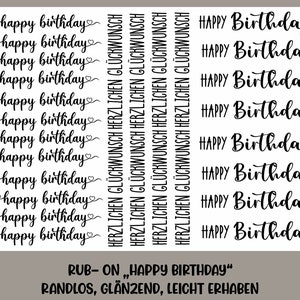 RUB-On Sticker Happy birthday A5 randlos, glänzend und leicht erhaben schwarz