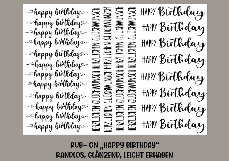 RUB-On Sticker Happy birthday A5 randlos, glänzend und leicht erhaben schwarz