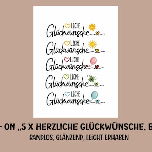 RUB-On Sticker 5x „Herzliche Glückwünsche, bunt“, randlos, glänzend und leicht erhaben