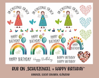 RUB-On Sticker „Schutzengel + Happy Birthday“, A5 randlos, glänzend und leicht erhaben