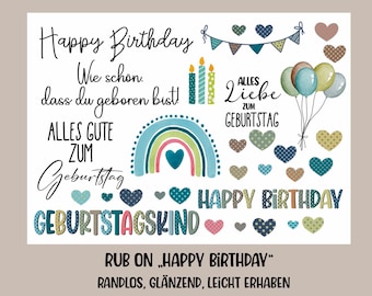 RUB-On Sticker „Happy Birthday“ A5, randlos, glänzend und leicht erhaben