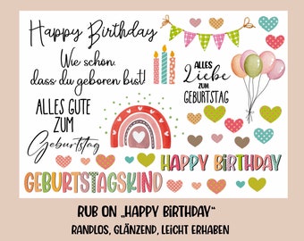 RUB-On Sticker „Happy Birthday“ A5, randlos, glänzend und leicht erhaben
