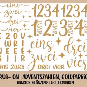 RUB-On Sticker „Adventszahlen, goldfarbig“ A5 randlos, glänzend und leicht erhaben