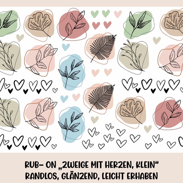 RUB-On Sticker „Zweige und Herzen, klein“, A5 randlos, glänzend und leicht erhaben