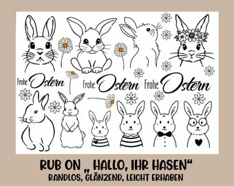 RUB-On Sticker „Hallo, ihr Hasen“ A5 randlos, glänzend und leicht erhaben