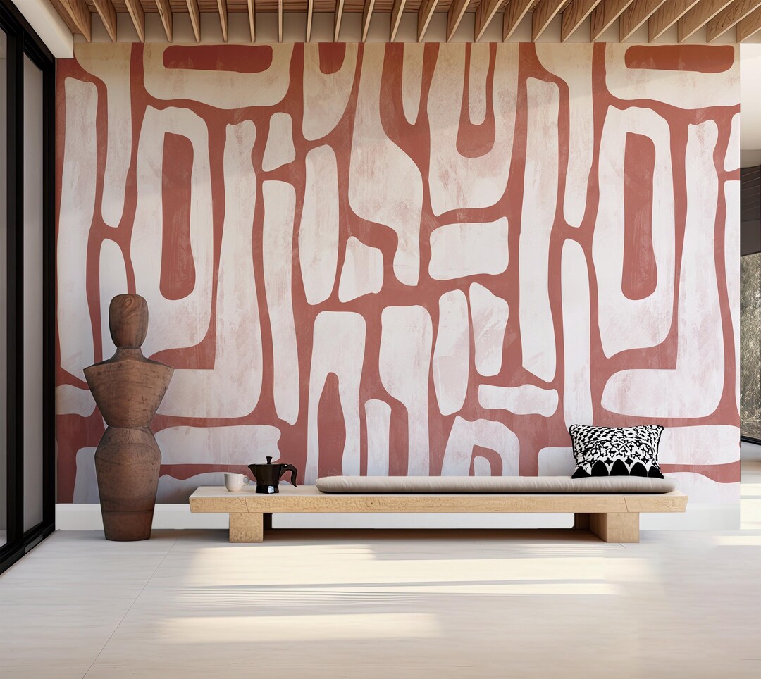 Abstract Organic Pattern Wall Mural | Modern Neutral Terracotta ...