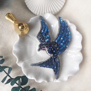 Embroidered Swallow Pin: Handmade Bird Brooch