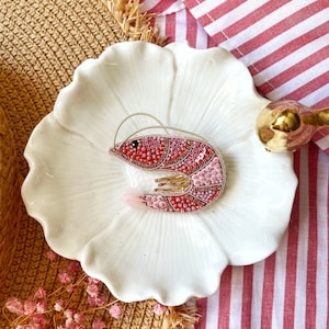 Beaded embroidered shrimp pin brooch