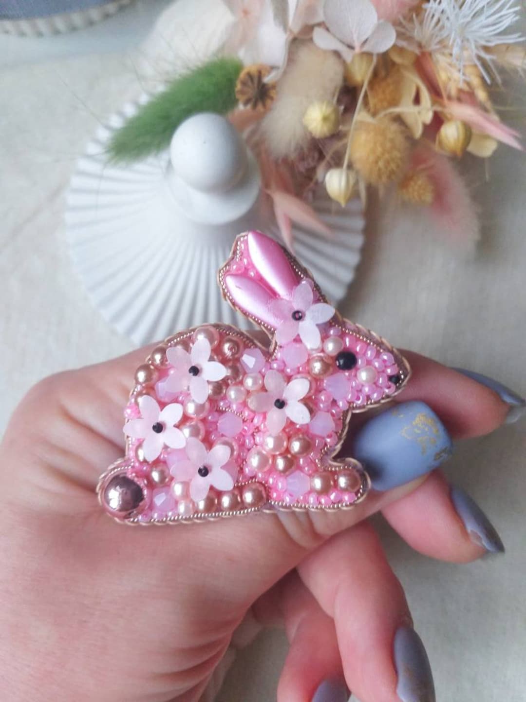 Pink Beaded Rabbit Pin Brooch - Etsy