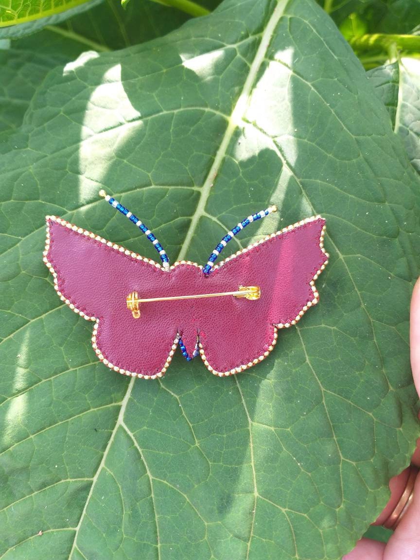Булавка бабочка Красная булавка из бисера Вышитая брошь - Etsy