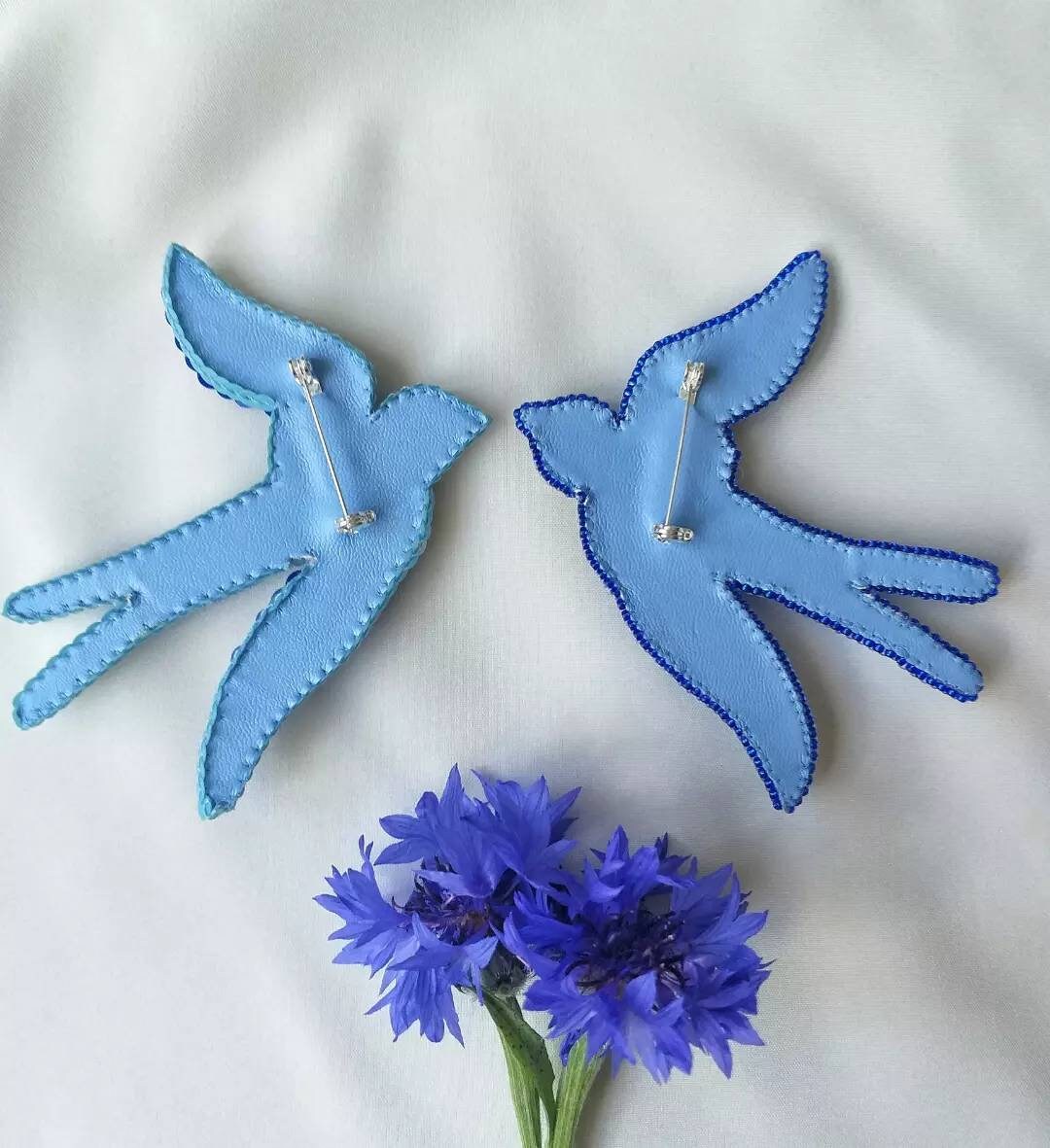 Set of Swallows Pins Blue Swallow Stay With Ukraine Swallow Bird Brooch