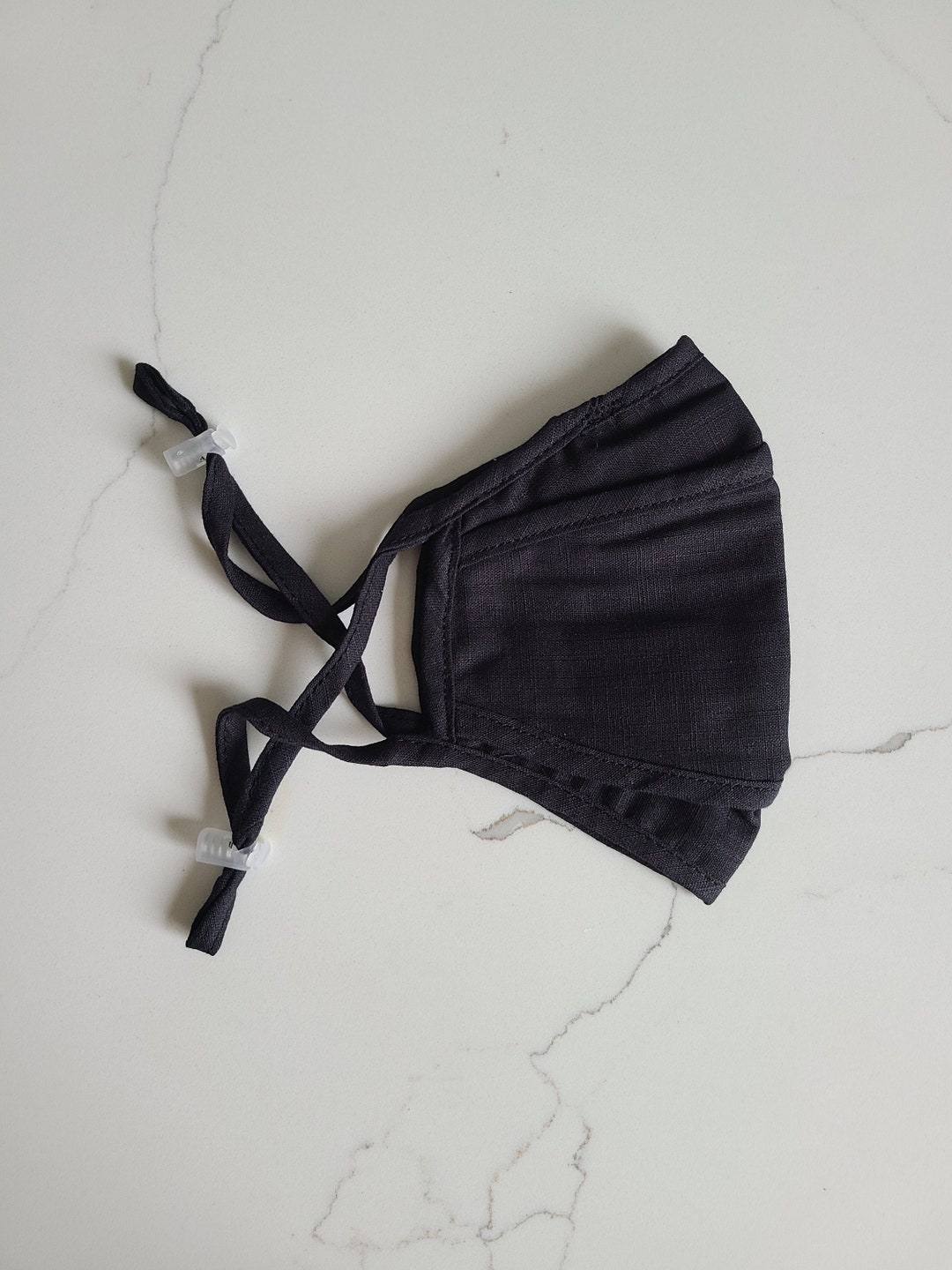 3D Tri Folds Shape BLACK Mask, Cool Easy Breathable, Linen Style Face ...