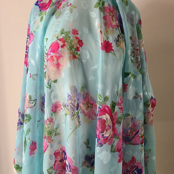 See Through Satin Jacquard Chiffon Floral Digital Printed Fabric, 100% Polyester Woven fabric for Women clothing, Sold by the Half-Yard_EF11