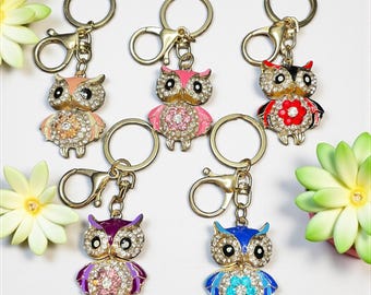 Rhinestone Owl Keychain: Sparkly Crystal Animal Bag Charm