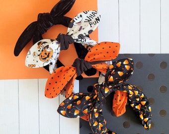 Halloween Knotted Headband, Mickey Pumpkin, Black Velvet, Knot Headband, Knotted Bowband, Top Knot Headband, Bow Headband