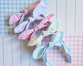 Gingham Headband, Easter knotted Headband, Handmade headband, Knotted bowband, Ready to ship