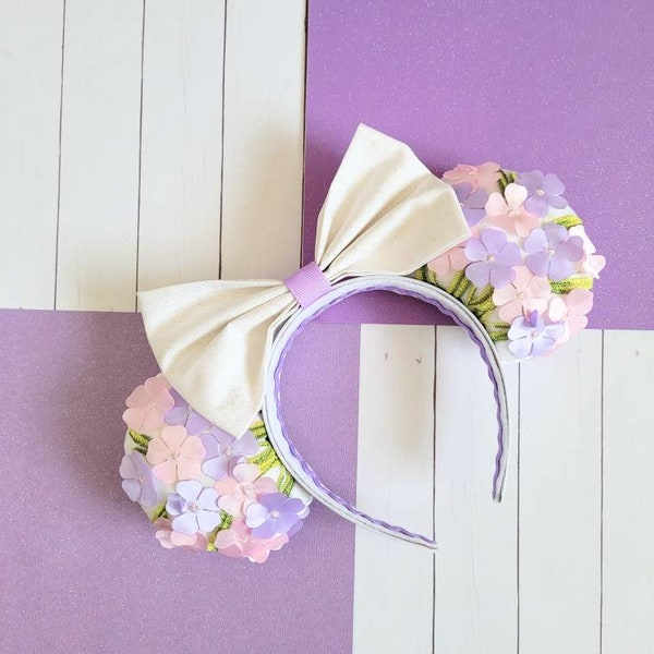 Flower and Garden Ears,  Handmade Ears, Mouse Ears, Flower Ears, Bow Headband,  Ready  to ship