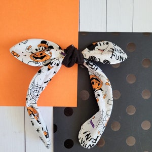 Halloween Knotted Headband, Mickey Pumpkin, Black Velvet, Knot Headband, Knotted Bowband, Top Knot Headband, Bow Headband image 4