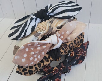 Animal Kingdom Knotted Headband, Jungle Book, Bow Headband, Fawn headband, Knot Headband, Animal Print Knotted Bowband,  Top Knot Headband